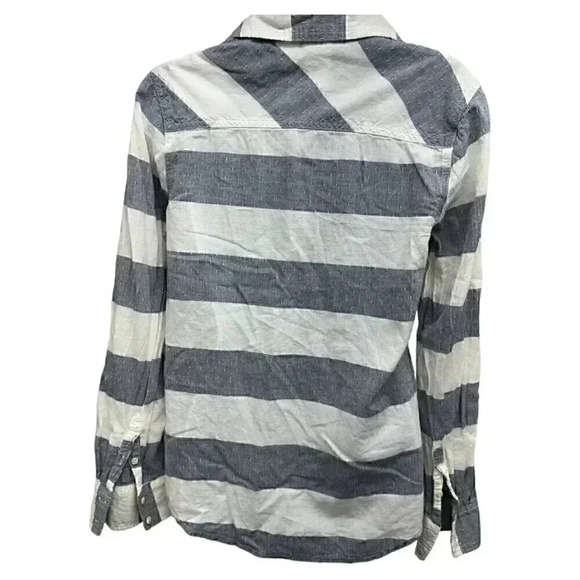 Merona Half Button Striped Collared Shirt w/ Pocket women’s Size M - Picture 3 of 7